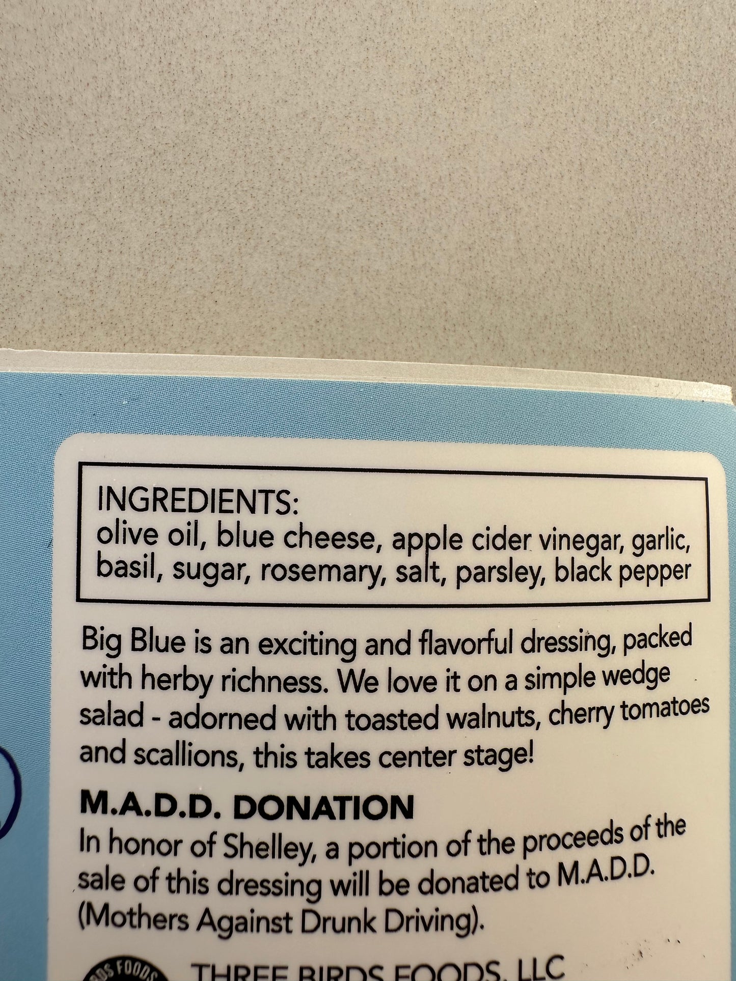 Shelley’s Small Batch Big Blue Vinaigrette